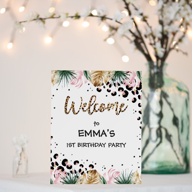 Wild One Birthday Leopard Print Safari Welcome Foam Board (In Situ (Wedding))