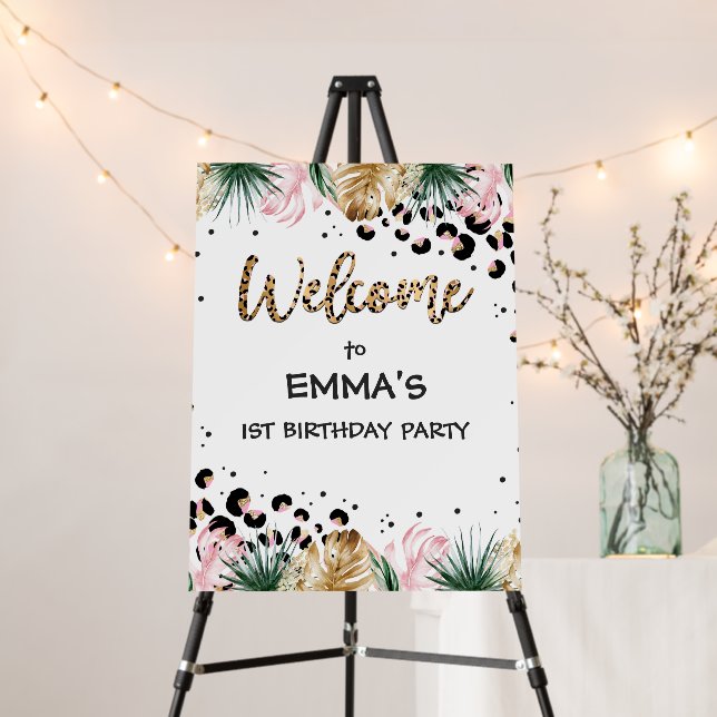 Wild One Birthday Leopard Print Safari Welcome Foam Board (In Situ (Stand))