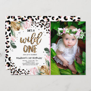 Wild One Birthday Leopard Print Wild Jungle Party Invitation