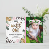 Wild One Birthday Leopard Print Wild Jungle Party Invitation (Standing Front)
