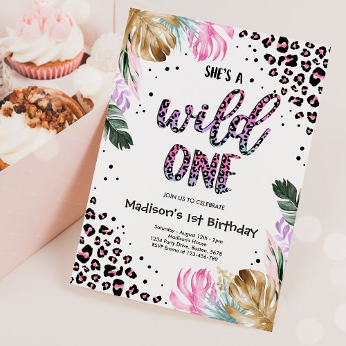 Wild One Birthday Leopard Print Wild Jungle Party Invitation