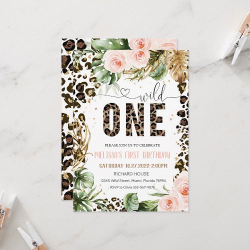 Wild One Birthday Leopard Print Wild Jungle Party  Invitation