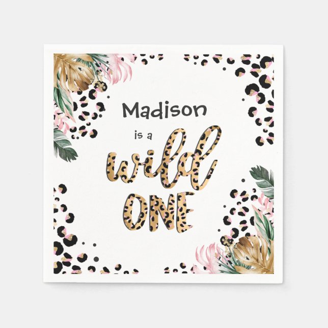 Wild One Birthday Leopard Print Wild Jungle Party Napkins (Front)