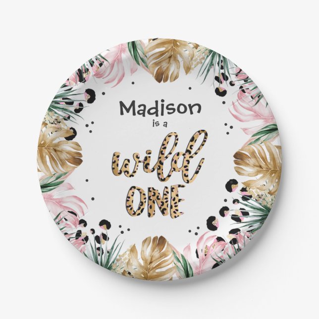 Wild One Birthday Leopard Print Wild Jungle Party Paper Plates (Front)