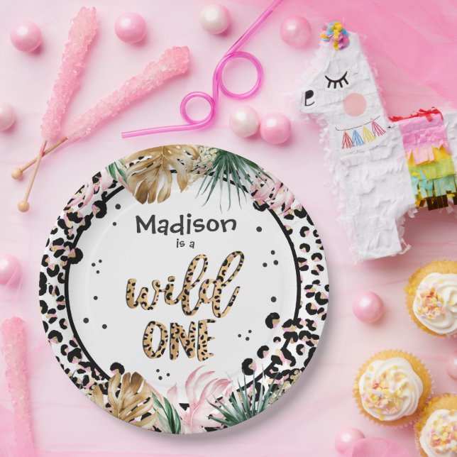 Wild One Birthday Leopard Print Wild Jungle Party Paper Plates (Party)