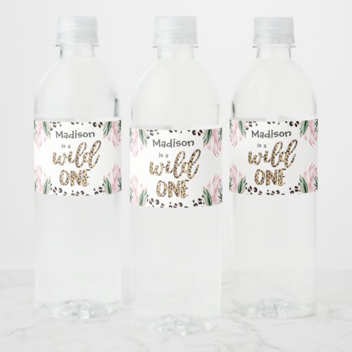 Wild One Birthday Leopard Print Wild Jungle Party Water Bottle Label