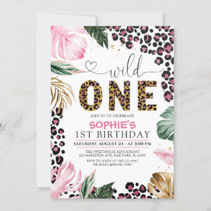 Wild One Birthday Leopard Safari Jungle Birthday Invitation
