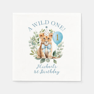 Wild One Birthday Lion Boy Birthday Floral Bow tie Napkins