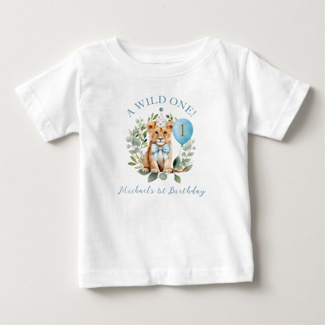 Wild One Birthday Lion Boy Birthday Floral T-Shirt (Front)