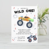 Wild One Birthday Modern Kids Monster Car Trucks Invitation (Standing Front)