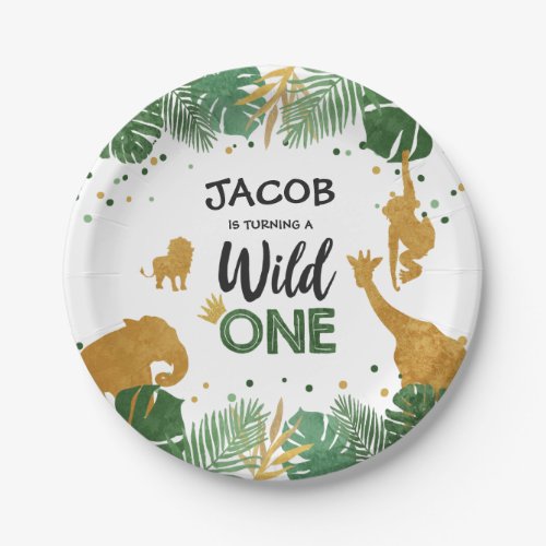 Wild one birthday Paper Plates Safari Animals Boy