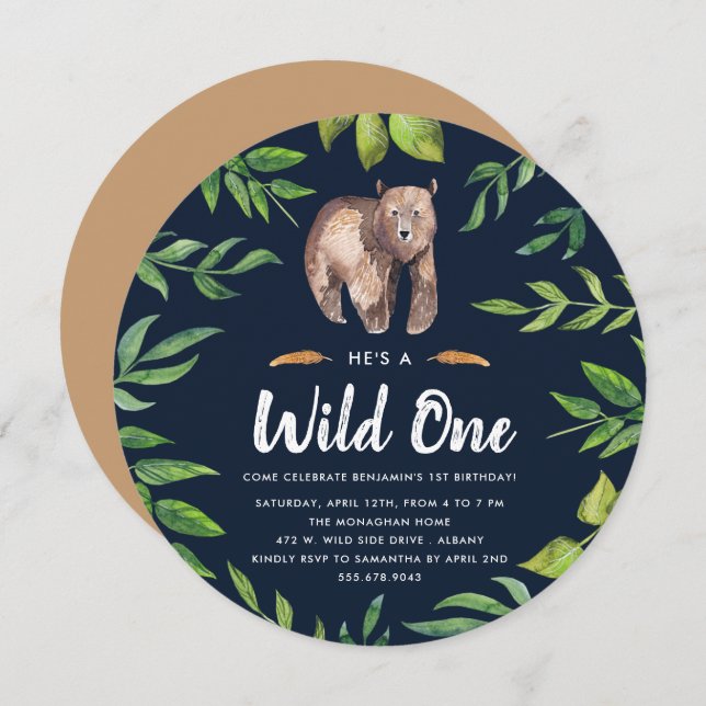 Wild One Birthday Party Invitation | Circle (Front/Back)