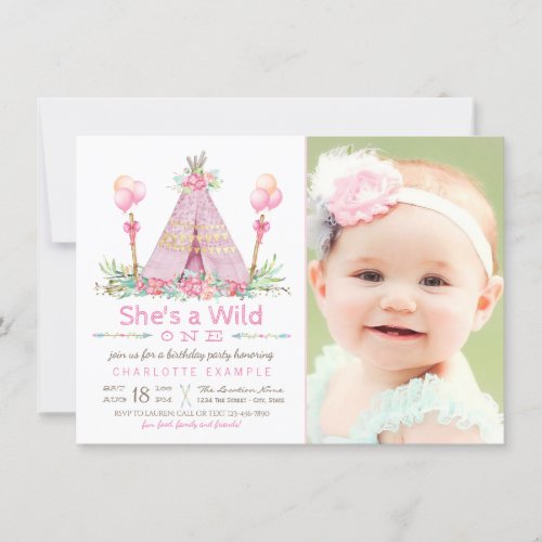 Wild One Birthday Party Pink Teepee 1st Birthday Invitation