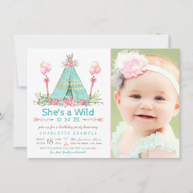 Wild One Birthday Party Teepee First Birthday Invitation (Front)