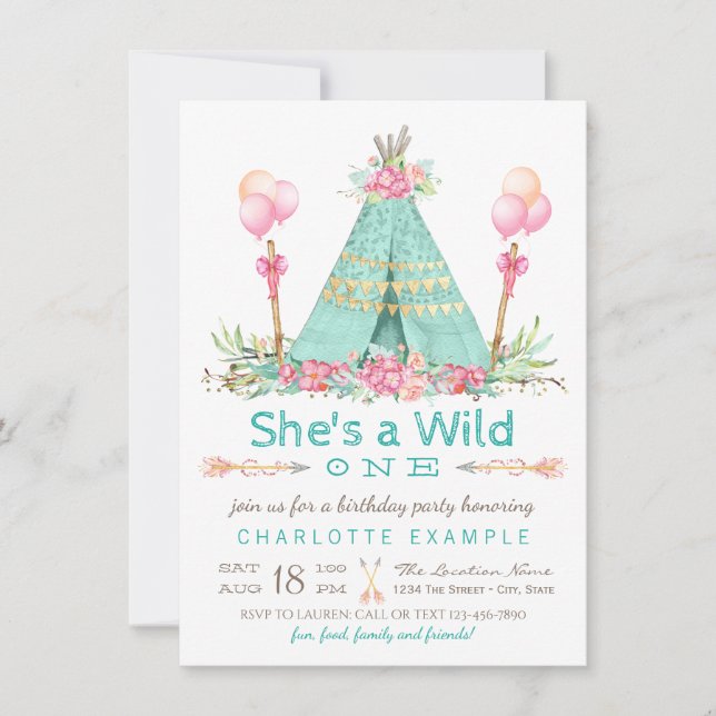 Wild One Birthday Party Teepee First Birthday Invitation (Front)