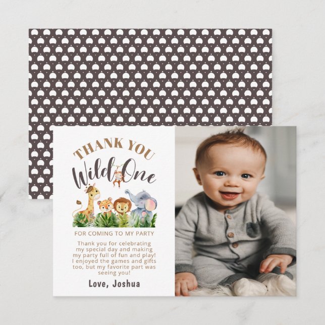 Wild One Birthday Photo Thank You Card (Front/Back)
