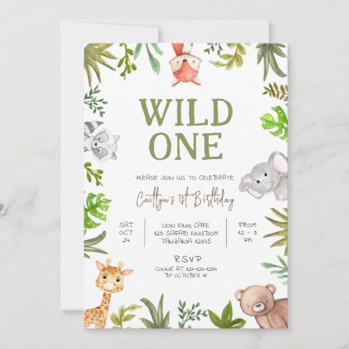 Wild One Birthday Safari 1st Birthday Invitation