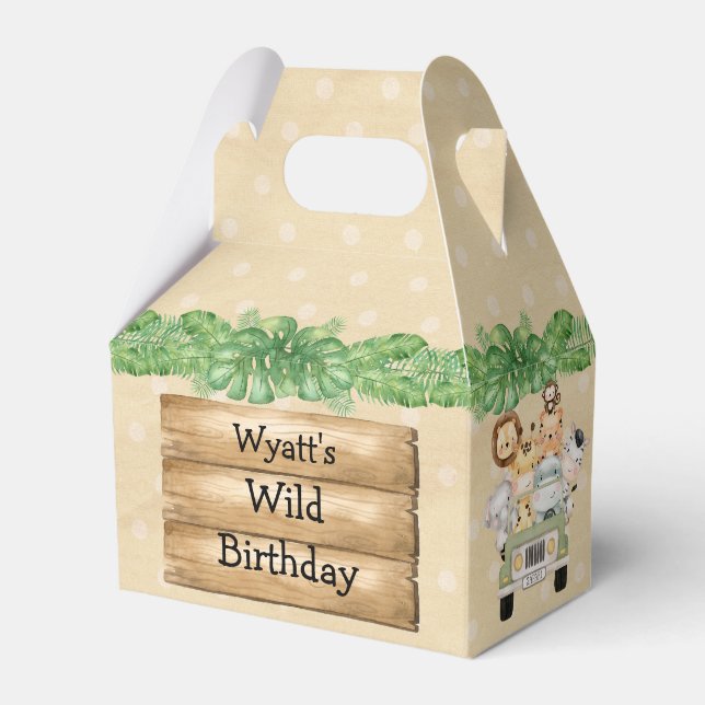 Wild One Birthday Safari Animal Favor Box (Front Side)