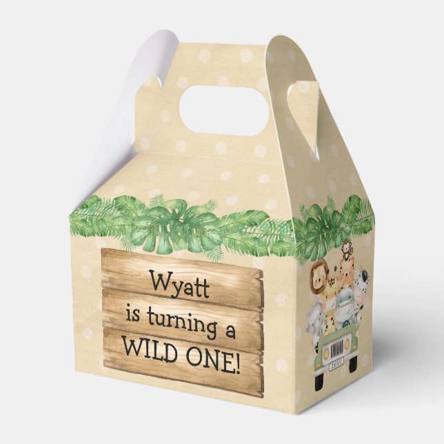 Wild One Birthday Safari Animal Favor Box (Front Side)