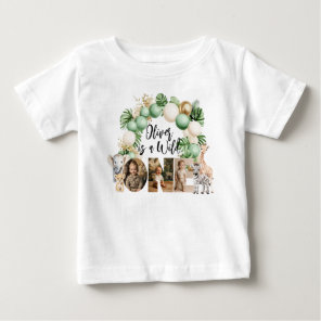 Wild One Birthday Safari Animal Photo Baby T-Shirt