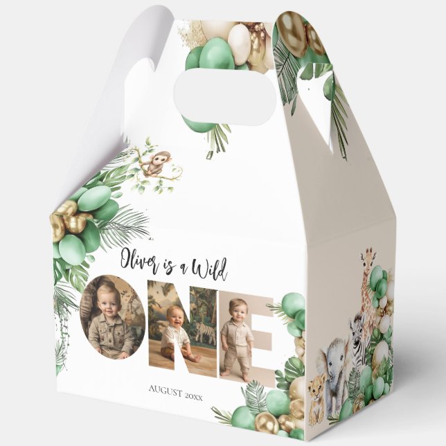 Wild One Birthday Safari Animal Photo Favor Boxes (Front)