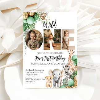 Wild One Birthday Safari Animal Photo Invitation