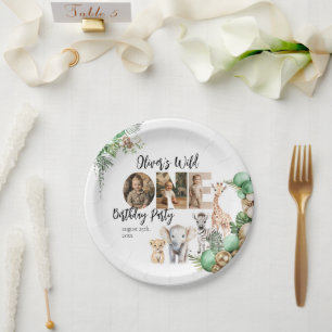 Wild One Birthday Safari Animal Photo Paper Plates