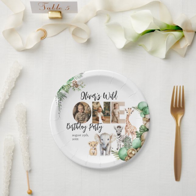 Wild One Birthday Safari Animal Photo Paper Plates (Wedding)