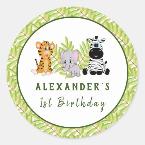 Wild One Birthday Safari Boy Classic Round Sticker