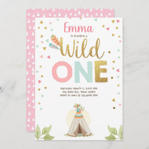 Wild One Birthday Teepee Boho Tribal Pink Girl Invitation