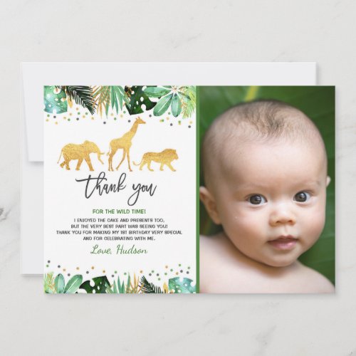 Wild One Birthday Thank You Card Jungle Animals
