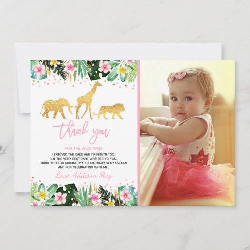 Wild One Birthday Thank You Card Jungle Animals