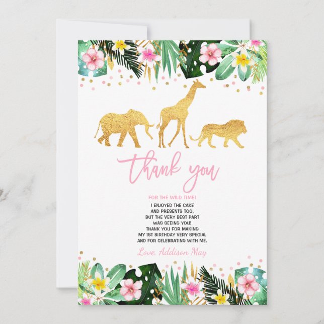 Wild One Birthday Thank You Card Jungle Animals (Front)