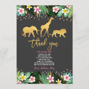 Wild One Birthday Thank You Card Jungle Animals