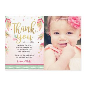 Wild One birthday Thank you card pink gold Girl