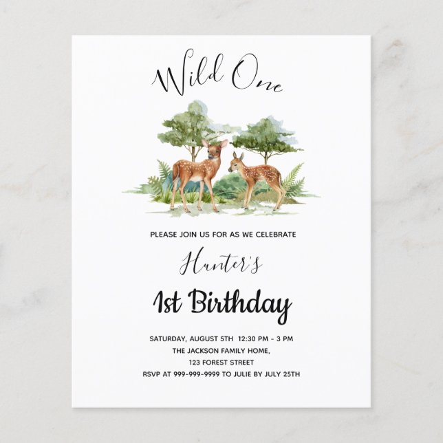 Wild One birthday woodland animals invitation (Front)