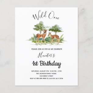 Wild One birthday woodland animals invitation