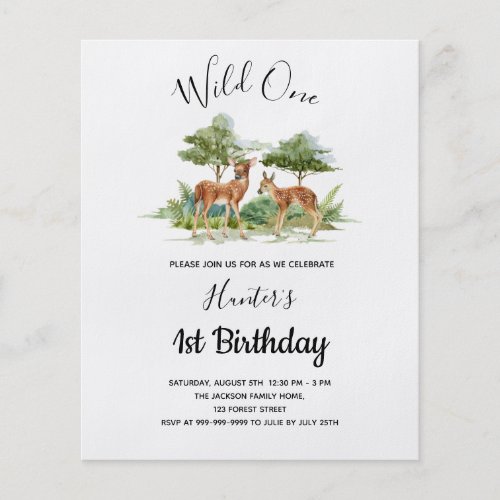 Wild One birthday woodland forest animals budget Flyer