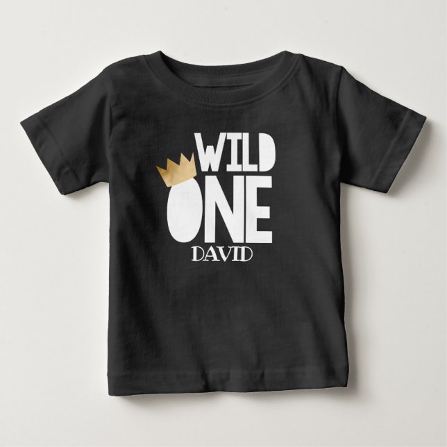 Wild ONE Black Gold Baby Boy First Birthday Outfit Baby T-Shirt (Front)