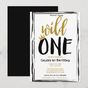 Wild One Black + Gold Photo 1 1st Birthday Invitation