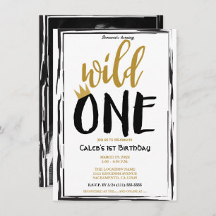 Wild One Black + Gold Photo 1 1st Birthday Invitation
