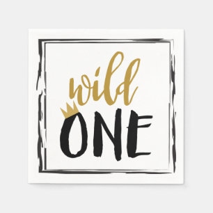Wild One Black + Gold Photo 1 1st Birthday Napkins