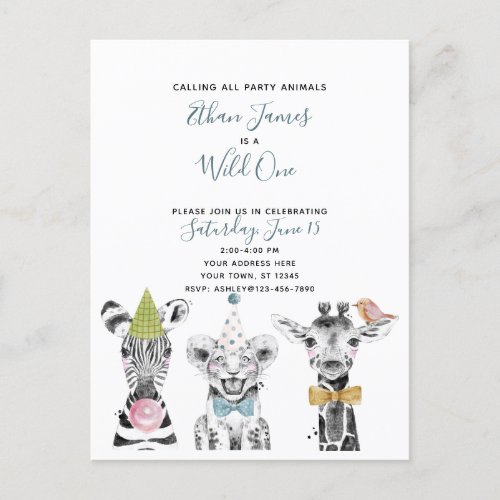 Wild One Black White Blue Child's Birthday Party