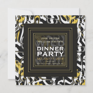 Wild one! Black White Gold design Dinner Party Invitation