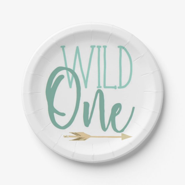 Wild One | Blue | First Birthday Party Paper Plates (Front)