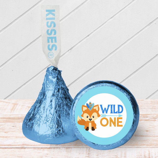 Wild One Blue Woodland Fox 1st Birthday  Hershey®'s Kisses® (Wild One 1st Birthday Blue Hershey Kiss Party Favors Candies)