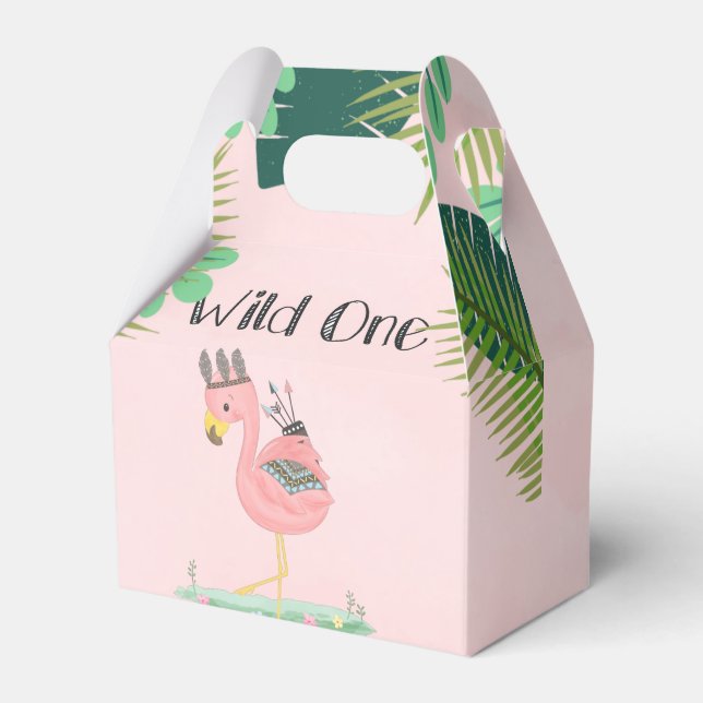 Wild One Boho Flamingo Birthday Party Favor Box (Front Side)