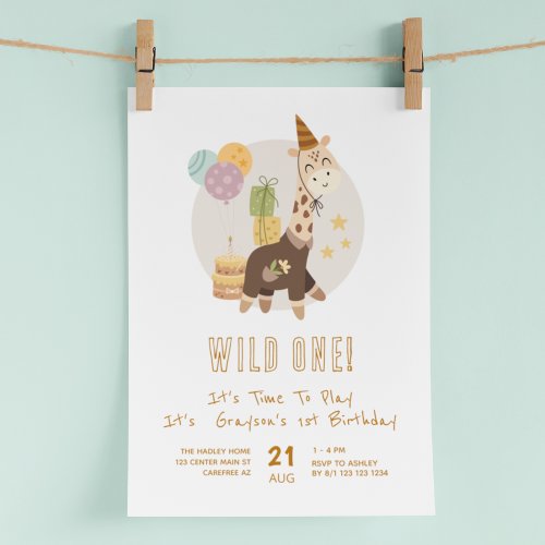 Wild One Boho Giraffe Boy 1st Birthday Invitation