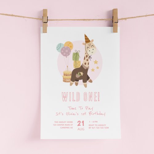 Wild One Boho Giraffe Girl 1st Birthday Invitation