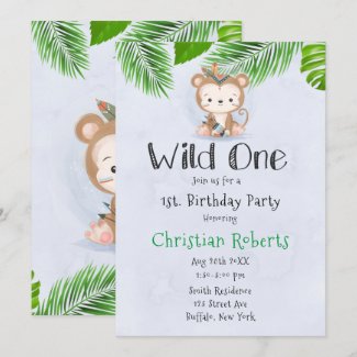 Wild One Boho Monkey Birthday Party Invitation